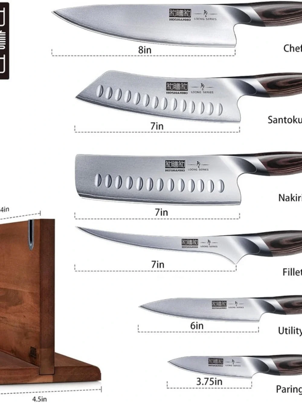 Multipurpose 7-Piece Kitchen Knife Set with Magnetic Knife Block by Hoshanho-NWT